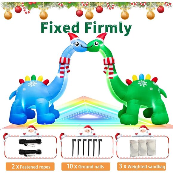 🆕12FT Christmas Inflatable Double Dinosaur Built-in LED Yard Outdoor Decoration - Picture 5 of 8
